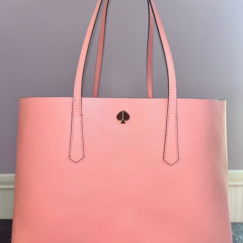 kate spade Pink Pebbled Leather Large Tote with Gold Spade Accent